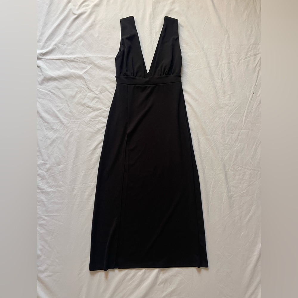 Nasty Gal Black Deep V-Cut Dress with High Slit